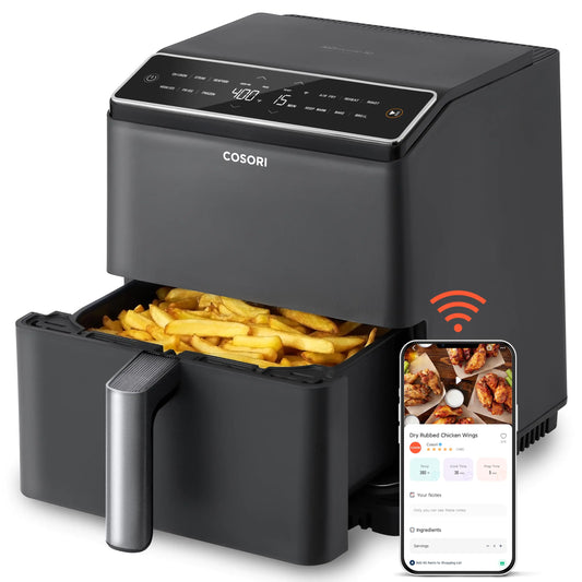 COSORI 6.8Qt Air Fryer 12-in-1 Dual Blaze for 360° Crispy Meals No Shaking & Preheating to Fast Cooking with Bake Roast Broil 100+In-App Recipes Dishwasher Safe